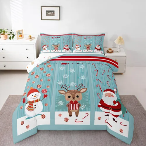 Miniatura 49 de Erosebridal Juego de edredón de Papá Noel tamaño matrimonial para niños y niñas, edredón de plumón de Feliz Navidad, juego de ropa de cama