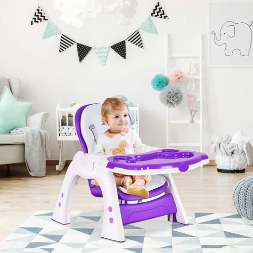 Miniatura 9 de Costzon Silla alta para bebé, juego de mesa y silla infantil 3 en 1, asiento elevador convertible con bandeja de alimentación ajustable de 3 Púrpura
