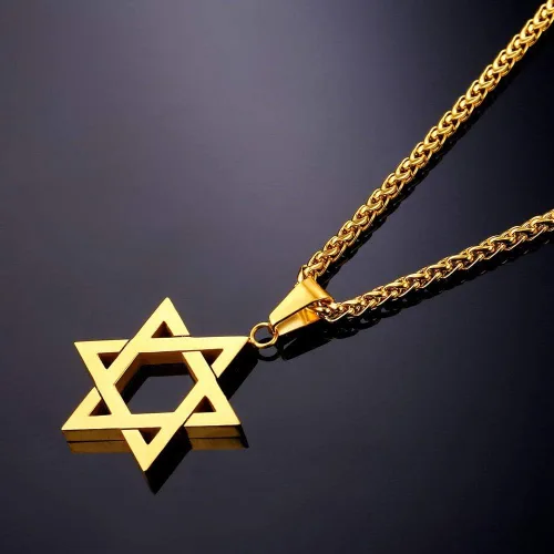 Miniatura 82 de U7 - Collar con Estrella de David para hombres y mujeres, dije hexagonal de acero inoxidable con cruz/piedra de rubí/collares clásicos judíos