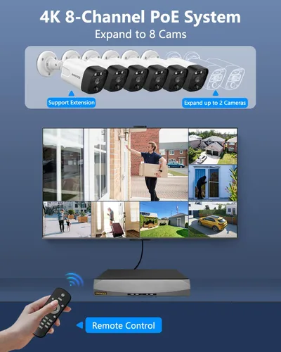 Miniatura 7 de (2026 Upgraded) 4K PoE Security Camera System, PIR & AI Human Detection, 8-Channel NVR + 2TB HDD, 6 x 130° Ultra-Wide Cameras, 30Day Storage