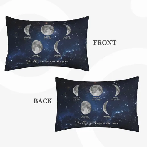 Miniatura 3 de Custom The Day You Became Our Mom Pillow Cover, Personalized Family Birth Moon Phase Pillowcases with Name Birthdate Gift for Mom Dad Father's Day