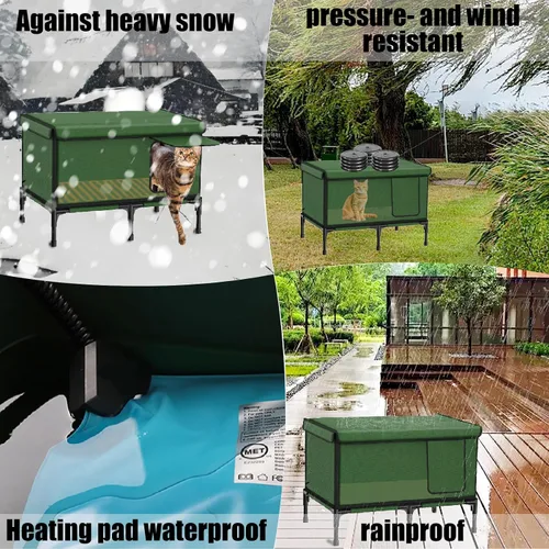 Miniatura 7 de Casa térmica para gatos al aire libre en invierno, casa para gatos impermeable y aislada, refugio elevado para gatos resistente a la intemperie