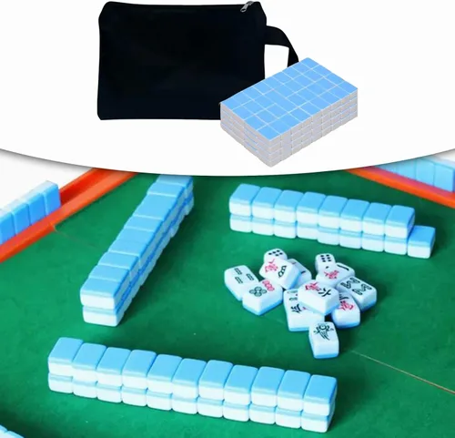 Miniatura 5 de Mahjong de 144 azulejos, mini juego de mahjong, juego de mahjong chino profesional, mini mahjong de viaje para viajes, azul