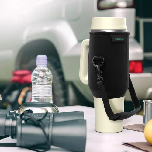 Miniatura 7 de Vaso de 40 onzas a prueba de fugas con asa y bolsa de transporte, botella de agua aislada a prueba de derrames con tapa deportiva para popote y Crema