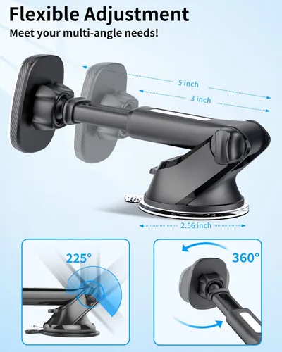Miniatura 2 de APPS2Car Soporte magnético para teléfono, con ventosa para parabrisas de tablero de instrumentos con 6 imanes fuertes, brazo telescópico ajustable
