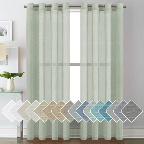 Miniatura 121 de H.VERSAILTEX Cortinas de 96 pulgadas de largo, cortinas de lino/cortinas transparentes de mezcla de lino natural/paneles/cortinas para sala