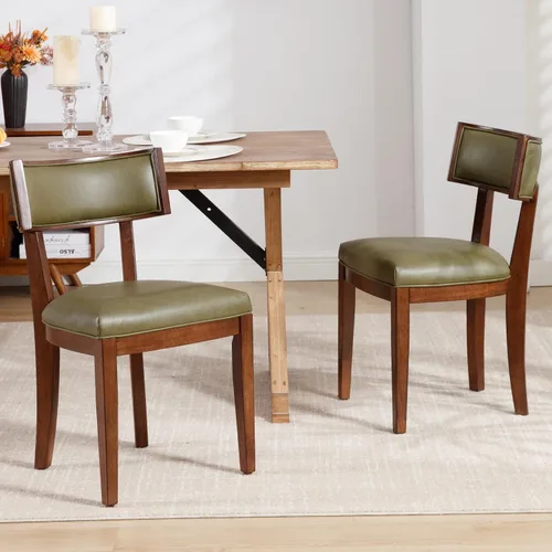 Miniatura 7 de Juego de 2 sillas de comedor modernas de mediados de siglo tapizadas de piel sintética con respaldo curvo, sillas de cocina de granja de madera Verde