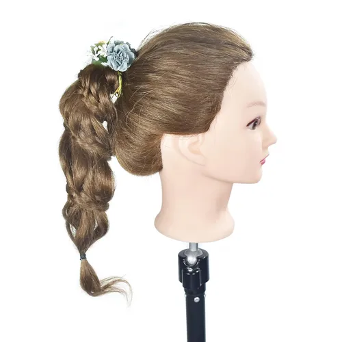 Miniatura 3 de Cabeza de maniquí con 100% cabello humano peluquería práctica entrenamiento cabezas muñeca cosmetología peinado maniquíes cabezas con abrazadera