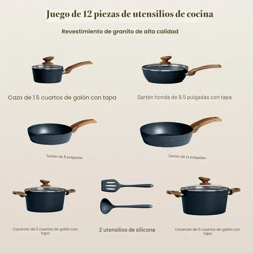 Miniatura 8 de Kitchen Academy Juego de ollas y sartenes antiadherentes, juego de utensilios de cocina de inducción de 12 piezas, juego de sartenes antiadherentes