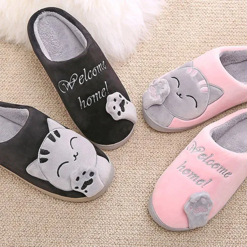 Miniatura 7 de Rojeam - Zapatos de felpa con diseño de gato para mujer, cálidos, antideslizantes, antideslizantes, para mujer y hombre