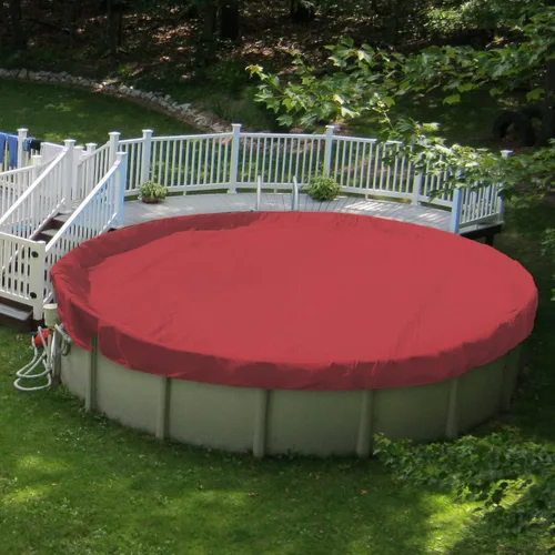 Miniatura 16 de Patio Cubiertas redondas para piscinas sobre el suelo, cubierta de seguridad para alberca de invierno de 10 pies, lona resistente con cabrestante