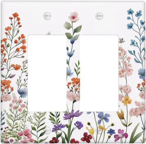 Miniatura 141 de Cubiertas de Interruptor de Luz Artísticas de Cuádruple Palanca con Hojas Tropicales Florales Boho, Flores Bohemias Decorativas Botánicas, Placas