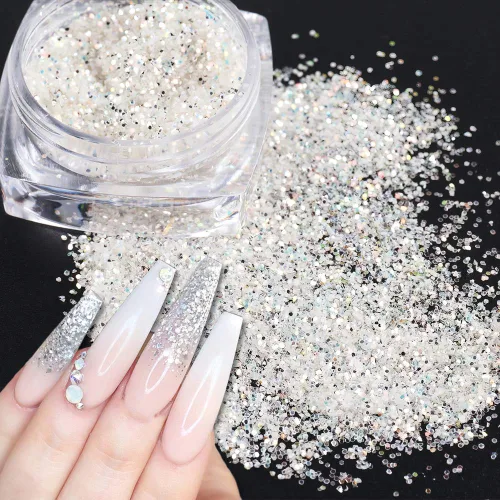 Miniatura 5 de Kits de arte de uñas holográficas, 6 cajas 3D con purpurina metálica brillante en copos acrílicos en polvo y lentejuelas para decoración holográfica