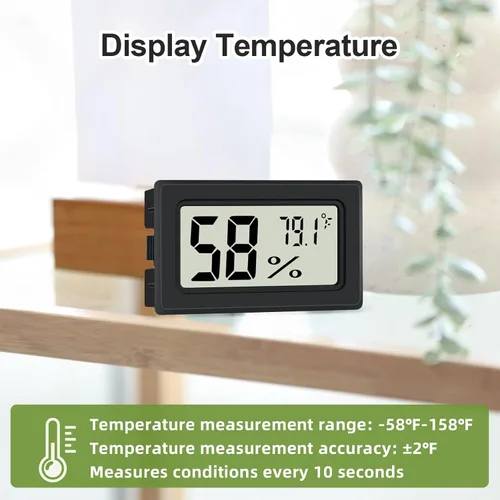 Miniatura 3 de Paquete de 6 medidores de humedad pequeños y digitales para interiores, higrómetro, termómetro, pantalla LCD Fahrenheit (℉) para invernadero, tanque