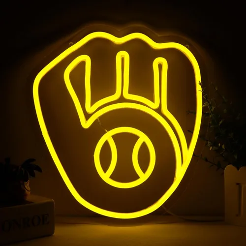 Balanar Letreros de Neón de Béisbol para Decoración de Garaje o Cueva de Hombre, Regalos con Logo de Equipo de Béisbol de Milwaukee o Rugby, Letrero