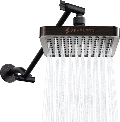 Miniatura 10 de SparkPod Cabezal de ducha tipo lluvia cuadrado con brazo de extensión, cabezal de ducha de altura ajustable con rendimiento de alta presión, fácil