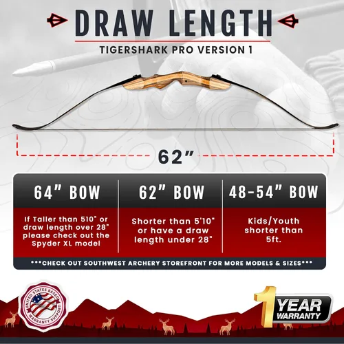 Miniatura 4 de Southwest Archery Tigershark Takedown - Arco recurvo – Versiones estándar y PRO – Arco de caza de 62 pulgadas – zurdo y diestro – Pesos de tracción