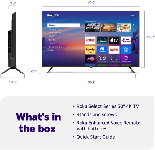 Miniatura 2 de Roku Select Series Smart TV 4K UHD de 50 pulgadas, HDR, audio Dolby, compatible con Alexa, control remoto de voz, modo Bluetooth, con cable HDMI