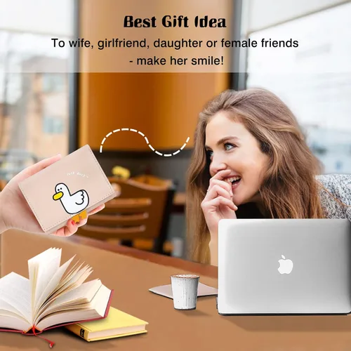Miniatura 12 de CONISY Lindas carteras para mujer, de cuero con bloqueo RFID, pequeña cartera triple con ventana de identificación para niñas y mujeres