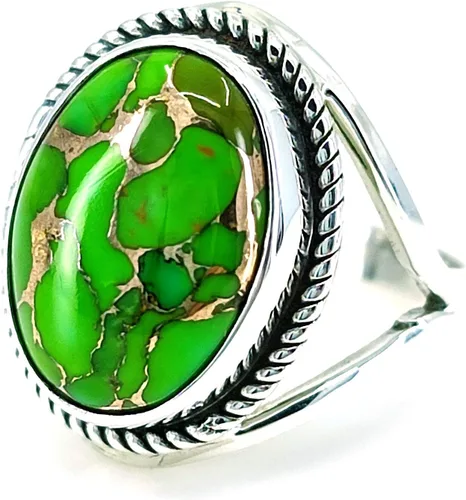 Miniatura 7 de Navya Craft Green Copper Turquoise Ring, 925 Sterling Silver Statement Promise Ring for Women, Natural Turquoise Oval Gemstone Handmade Boho