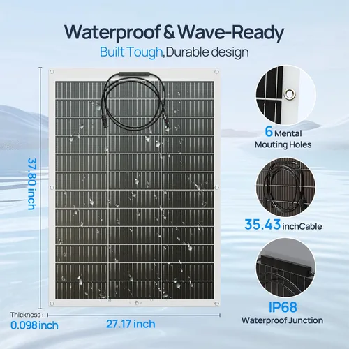 Miniatura 3 de ECO-WORTHY 2 paneles solares flexibles de 130 vatios (260 W) 12BB, 23.5% de alta eficiencia, impermeable, monocristalino, ligero, panel solar