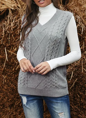 Miniatura 2 de EVALESS - Chaleco de gran tamaño para mujer, cuello en V, sin mangas, color sólido, suéter suelto