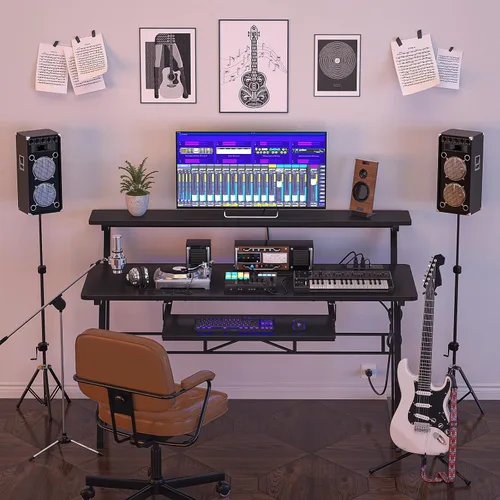 Miniatura 2 de Escritorio de producción de estudio de música Armocity - Escritorio de estudio de grabación para productor con toma de corriente, estación