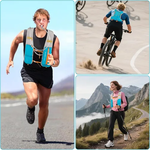 Miniatura 5 de Chaleco para correr para mujeres y hombres, mochila de hidratación de 5 litros con bolsa de agua de 2 L, chaleco de hidratación ultraligero Azul