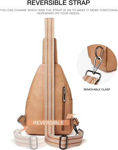 Miniatura 6 de LATMAP Bolso bandolera para mujeres y hombres, mochila pequeña de cuero, riñonera cruzada para el pecho, bolso impermeable para mujeres