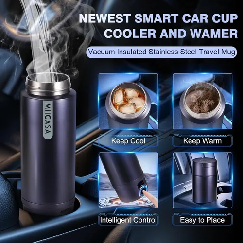 Miniatura 4 de Hervidor Eléctrico para Automóvil con Aislamiento al Vacío, Vaso Térmico de Acero Inoxidable Miicasa Calentador de Agua para Automóvil, Hervidor