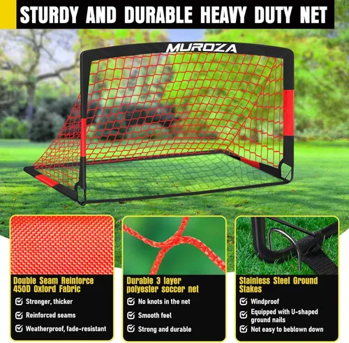 Miniatura 3 de Portería de fútbol, juego de porterías de fútbol para niños para patio trasero, paquete de 2 redes de fútbol portátiles desplegables con pelota