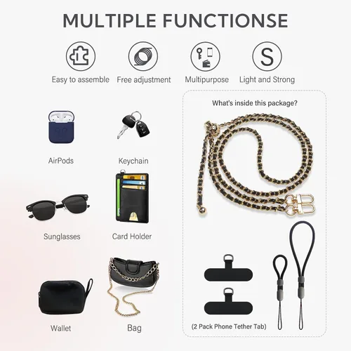 Miniatura 6 de BFSDDM - Correa cruzada para teléfono, 2 almohadillas, correa de cuero y muñeca, correa ajustable para el dedo, cordón universal para teléfono