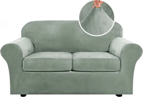 Miniatura 64 de H.VERSAILTEX - Funda elástica para sofá de 3 piezas, de suave terciopelo afelpado, para sofá biplaza con 2 cojines de hasta 72 pulgadas de ancho, se