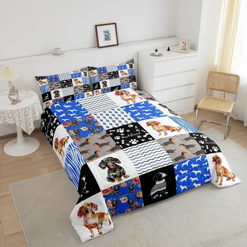 Miniatura 4 de Erosebridal Edredón con temática de perro, tamaño individual, juego de ropa de cama de perro salchicha para adolescentes, jóvenes y adultos, edredón
