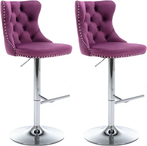 Miniatura 13 de Aoowow Juego de 2 taburetes de bar giratorios ajustables con respaldo de terciopelo copetudo, sillas de bar modernas tapizadas con cabeza de clavo
