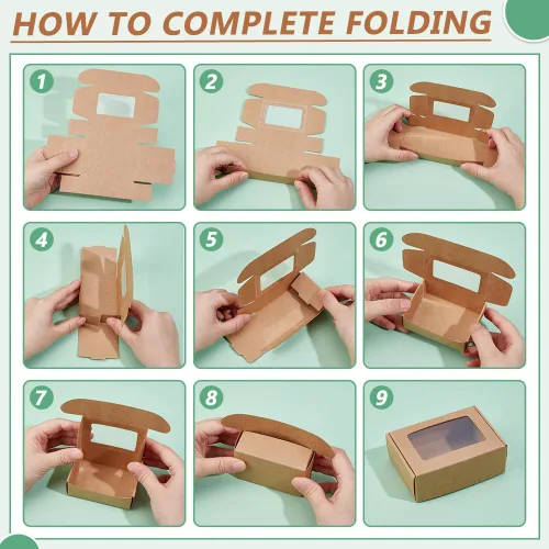 Miniatura 4 de BENECREAT Paquete de 30 cajas rectangulares de papel kraft marrón de 3.3 x 2.3 x 1 pulgadas con ventana transparente para regalos de boda, fiesta