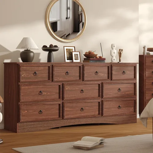 Miniatura 17 de VVFLU Cómoda de 6 cajones de 52" de alto para dormitorio, cómoda de madera de 6 cajones, almacenamiento para ropa, cajones estrechos grandes