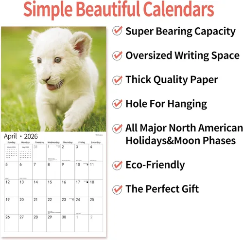 Miniatura 7 de Calendario de Pared 2026, Calendario 2026, Noviembre 2025 - Diciembre 2026, Calendario de Pared de Animales Bebés, 12" x 24" Abierto, Meses
