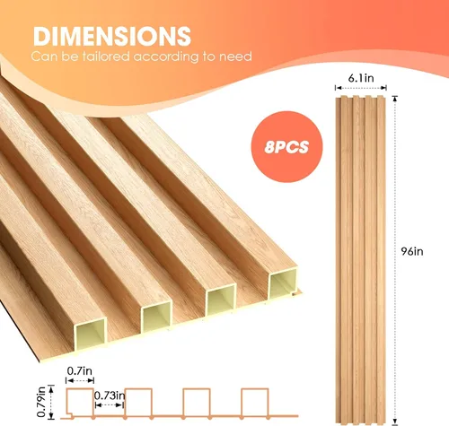 Miniatura 3 de OUZUGIE WPC Paneles de Pared de Rejilla Acústica, Paquete de 8 Paneles de Pared 3D de 96 x 6 Pulgadas para Decoración de Paredes Interiores, Sala