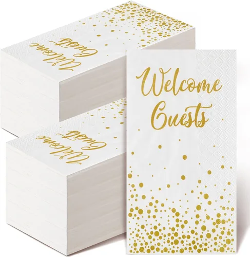 Hotop 200 servilletas doradas desechables para invitados, toallas de mano desechables para baño, boda, elegante tocador, vacaciones, aniversario,