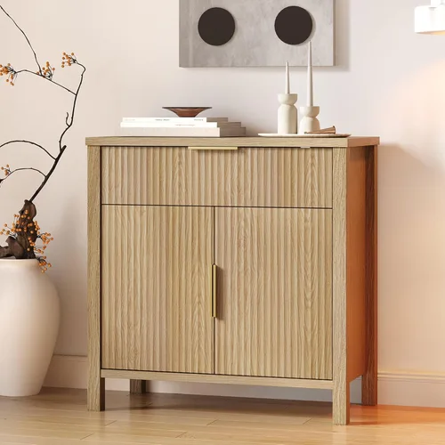 Aparador acanalado de 55 pulgadas con cajones, gran almacenamiento para bufé, 4 puertas y 2 cajones, mesa de consola de café, para comedor, cocina,
