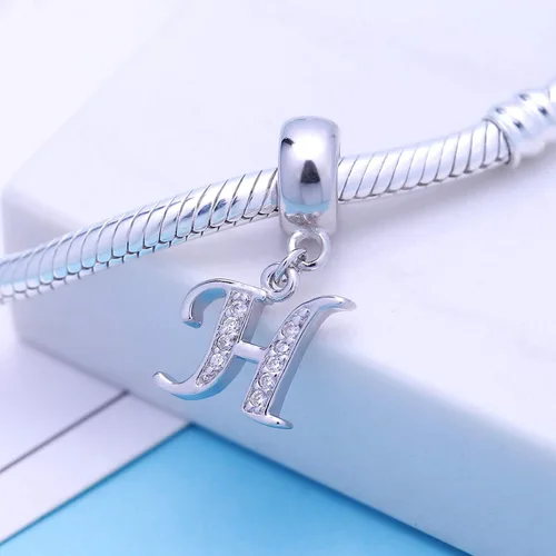 Miniatura 38 de ABUN Abalorio de plata de ley 925 con letra A a la Z, espaciador de inicial, con circonita cúbica transparete colgante, auténtica, para pulseras