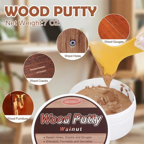 Miniatura 2 de SEISSO Masilla para Madera, Masilla de Nuez para Molduras, Masilla para Madera Pintable, Teñible, Masilla para Madera a Base de Agua para Nogal