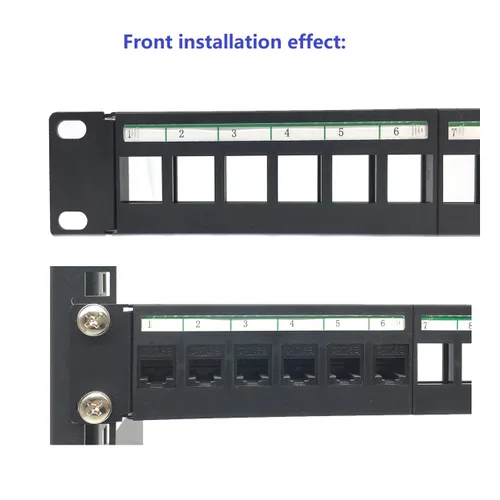 Miniatura 5 de Paquete de 2 paneles de conexión 1U de 24 puertos Keystone en blanco, carcasa de montaje en rack de 1U de 19 pulgadas para conectores Keystone (2)