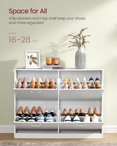 Miniatura 4 de VASAGLE Gabinete de zapatos con 4 puertas abatibles, armario de almacenamiento para 16-28 pares de zapatos, divisores ajustables, para entrada, 9.4