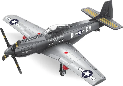 Miniatura 2 de Apostrophe Games Juego de bloques de construcción del avión de combate P-51 Mustang de la Segunda Guerra Mundial – 258 piezas Juego de juguetes
