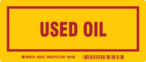 Brady 60257, Etiqueta para envases, 3.0 in de alto x 7.0 in de ancho, rojo sobre amarillo, leyenda "Aceite usado" (25 por paquete)