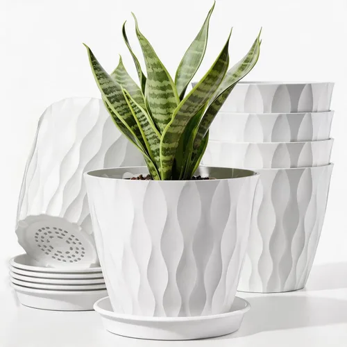Miniatura 6 de 6 Pack Plant Pots with Drainage Holes, 4 Inch Plastic Indoor Flower Pots, Succulent Pots for Orchids, Violets, Succulents, Herbs and Other Small