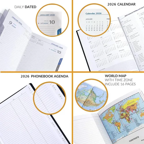 Miniatura 4 de Agenda diaria 2026 (12.7 x 17.8 cm) - Hecha en Italia, agenda horaria de una página por día, 416 páginas, pestañas y calendario mensual, agenda