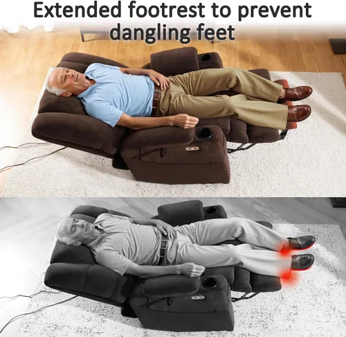 Miniatura 9 de MCombo Sillón Reclinable Grande con Triple Motor de Elevación Eléctrica con Masaje y Calefacción Doble, Reposacabezas Ajustable para Personas Café